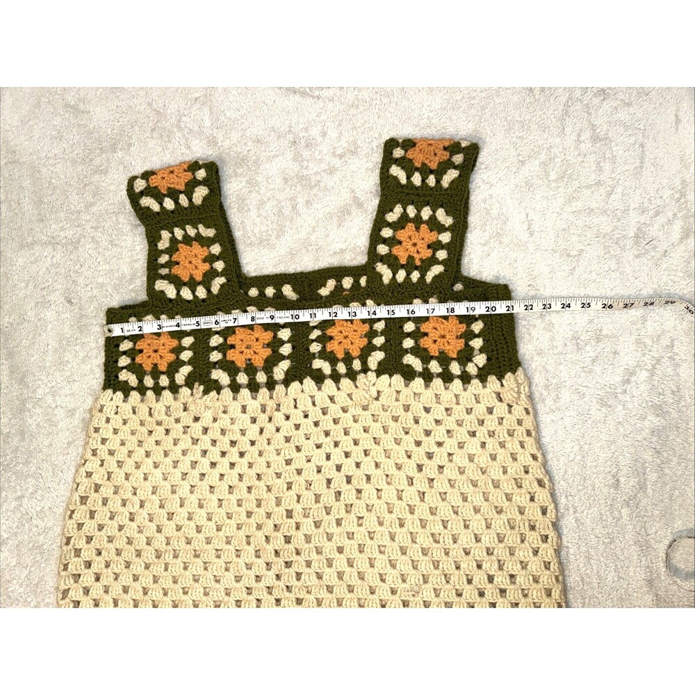 Handmade Crochet Jumper Dress L XL Granny Square Floral Country Green Boho - Picture 2 of 10